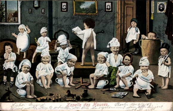 Postcard Children on Chamber Pots, Photomontage