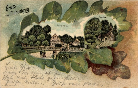 Oak leaf lithograph, Gleichen district of Göttingen, Gasthaus Eichenkrug, Lothringer Straße 30, chapel