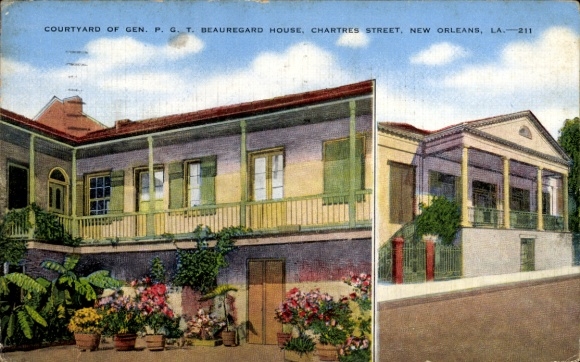 Postcard New Orleans Louisiana USA, Courtyard of Gen. PGT Beauregard, plants, colonial architecture