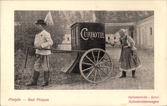 Postcard Piešťany Pistyan Pistian Pöstyen Slovakia, Infantry wagon of the spa hotel