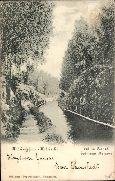 Postcard Helsinki Helsingfors Finland, Saima Canal, trees, waterway,