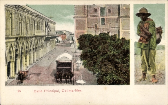 Postcard Colima Mexico, Main Street, Farmer