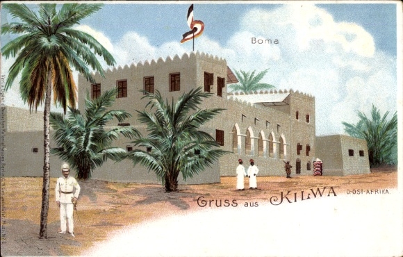 Postcard Kilwa Kiwindje German East Africa Tanzania, Boma, colonial building