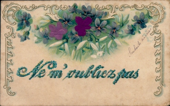 Embosser material Postcard flowers, violets, kitsch