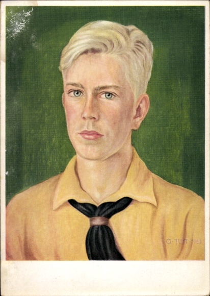 Artist Postcard Just, Oskar, HJ, Hitler Youth in uniform, portrait