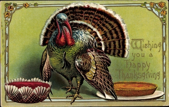 Postcard Thanksgiving, Truthahn, Pie