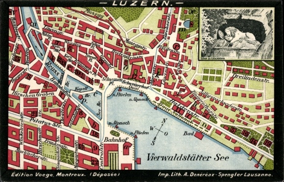 City map of Lucerne, Switzerland, city view, Lion Monument, Lake Lucerne