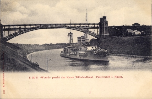 German warship SMS Woerth, armored ship 1st class, Imperial Navy, Kaiser Wilhelm Canal