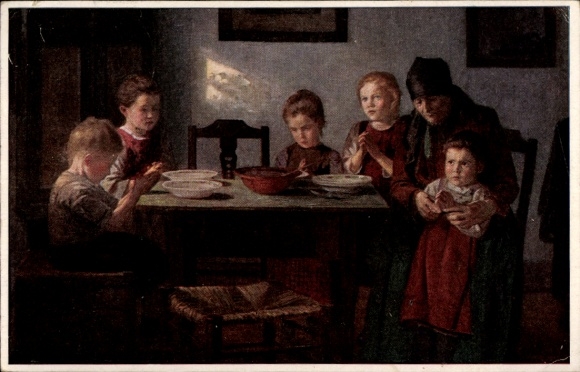Artist Postcard Firle, Walther, Family at Table Prayer, Our Daily Bread