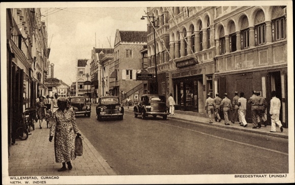 Postcard Willemstad Curaçao Netherlands Antilles Caribbean, Breedestraat, Punda