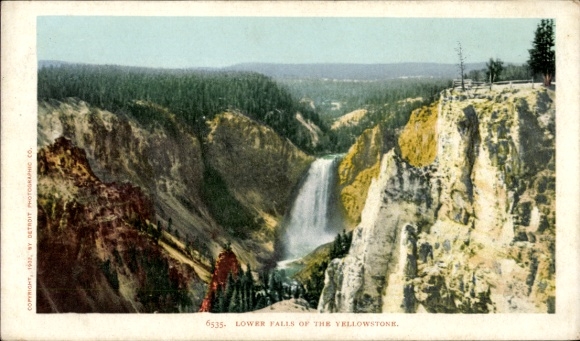 Postcard Wyoming USA, Yellowstone National Park, Lower Falls, nature photograph, colored, 1902