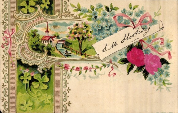 Embosser material Postcard lucky clover, flowers, forget-me-nots