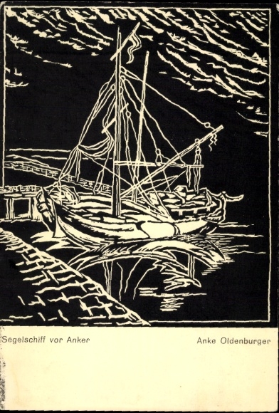 Artist Postcard Oldenburger, Anke, sailing ship at anchor