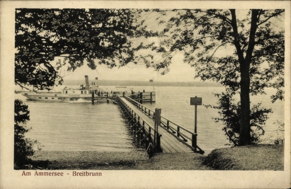 Postcard Breitbrunn Herrsching am Ammersee, Am Ammersee, boat landing, water, trees