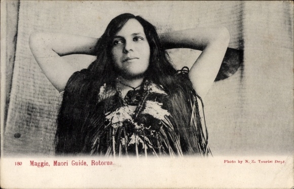 Postcard Rotorua New Zealand, woman portrait in traditional costume