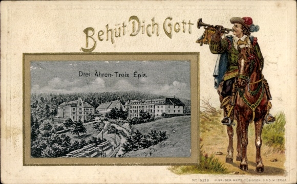 Embosser Passepartout Postcard Trois Épis Three Ears of Corn Alsace Haut Rhin, Trumpeter of Säckingen