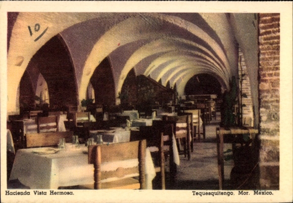 Postcard Tequesquitengo Mexico, Hacienda Vista Hermosa, restaurant in the hotel complex