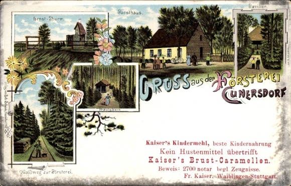 Lithograph Kunowice Cunersdorf Kunersdorf Słubice East Brandenburg, Forestry Office, Paulsborn, Ernst Tower