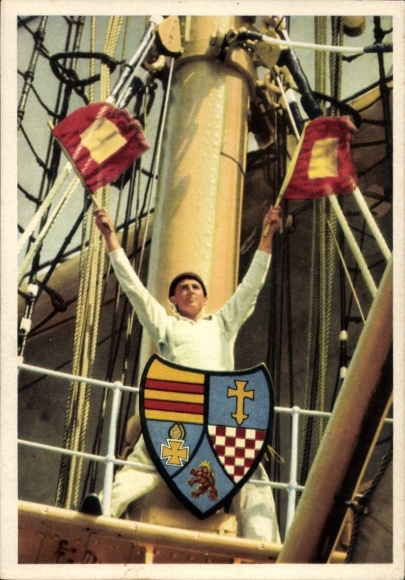 Postcard Seemann on a sailing ship, signalman, coat of arms, Kriegsmarine