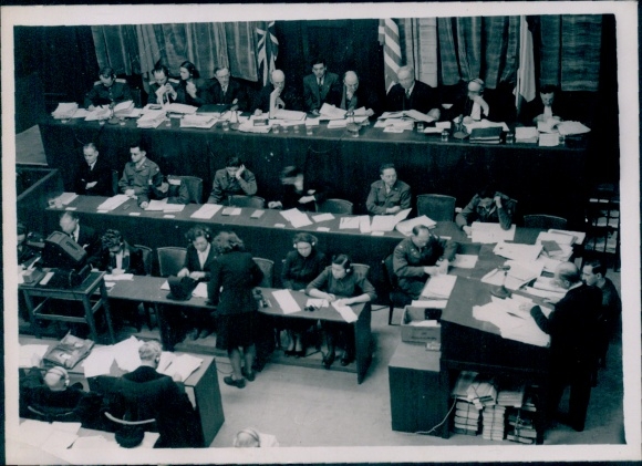 Photo Nuremberg Trials, Col. Robert Storey presents evidence of art thefts