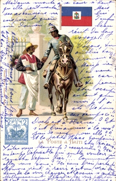 Postage stamps Chromo-Litho Post on Haiti, post rider, flag