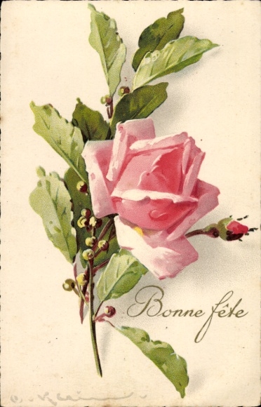 Artist Postcard Klein, Catharina, Congratulations, Rose, Laurel Branch