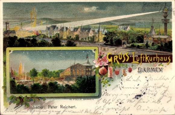 Artist Lithographer W. Fülle, Barmen Wuppertal, Luftkurhaus, owner Peter Reichert, Fireworks