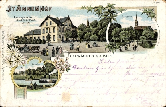 Chromo-Litho Hamburg Bergedorf Billwerder, Inn St. Annenhof, Garden, Bille