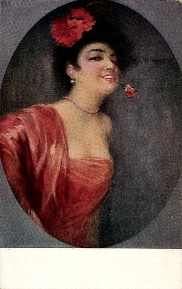 Artist Postcard Usabal, Luis, Carmen, Spaniard, woman with flower in her mouth