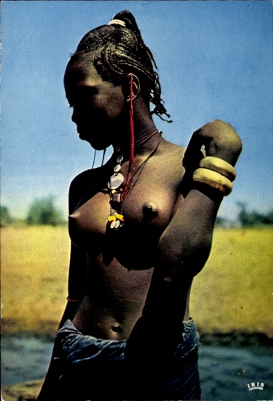 Postcard Africa, Bare-breasted African woman