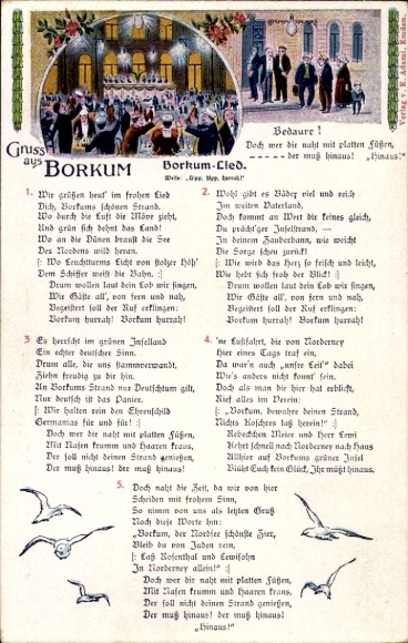Judaica Song Postcard Borkum Song, Flat Feet, Anti-Jewish