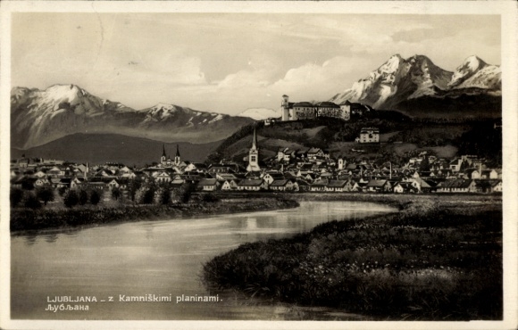 Ljubljana (Laibach), Slovenia, landscape with mountains, river, city view, Kamnik Alps