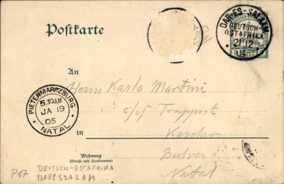Postal stationery German East Africa, Tanzania, P 17, postmark Dar-Es-Salaam