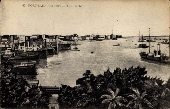 Postcard Port Said Egypt, harbor view
