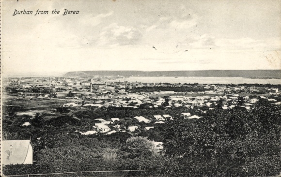 Durban, South Africa, cityscape from the Berea viewpoint, black and white photograph