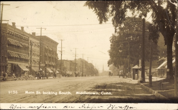 Postcard Middletown Connecticut USA, Main Street looking South