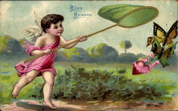 Coin Postcard Angel Catches Butterflies