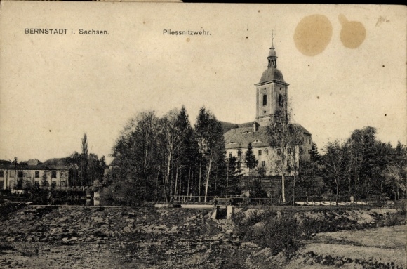 Postcard Bernstadt auf dem Eigen Sachsen, Pliessnitzwehr