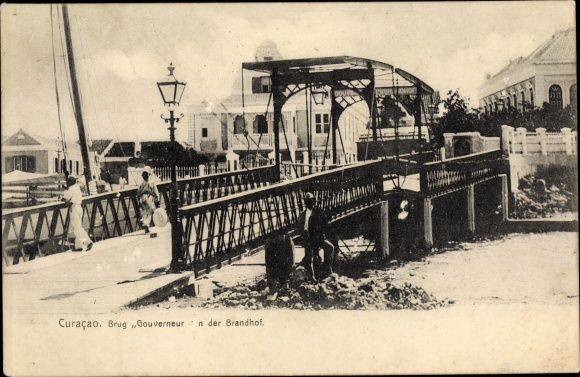 Postcard Willemstad Curaçao Netherlands Antilles Caribbean, Brug Gouverneur an der Brandhof