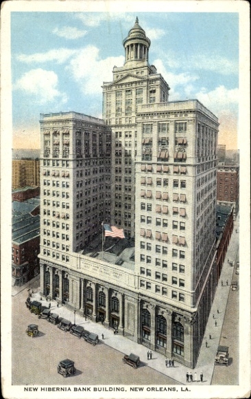 Postcard New Orleans Louisiana USA, Hibernia Bank building, skyscraper, flag, architecture