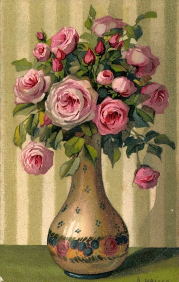 Artist Postcard Rosenstrauß, flower vase
