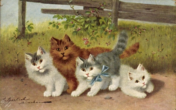 Artist Postcard Sperlich, four cats, TSN series 1770