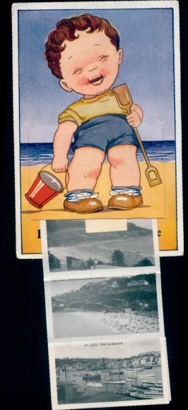 Leporello Postcard St Ives Cornwall England, partial views, boy on the beach