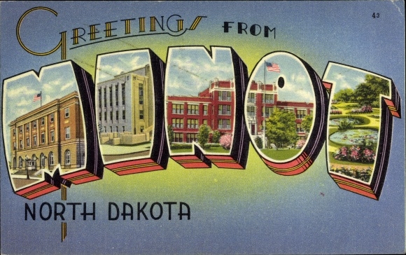 Buchstaben Postcard Minot North Dakota USA, Post Office, Court House, State Teachers College