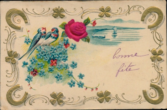 Embosser material Postcard flowers, horseshoes, four-leaf clovers