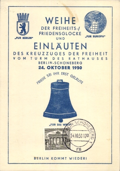 Berlin Schöneberg, dedication of the Freedom Bell and Peace Bell 1950