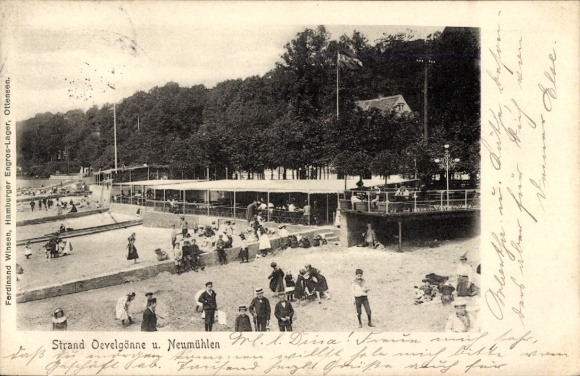 Postcard Hamburg Altona Othmarschen Övelgönne, bathers at the Elbe beach, Neumühlen, Restaurant R. Fischer