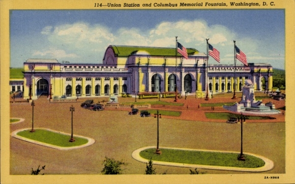 Postcard Washington DC USA, Union Station, Columbus Memorial Fountain