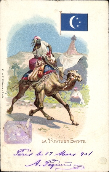 Excaus Post Rider Stamp Chromo-Litho La Poste en Egypte, Postreiter in Ägypten, Kamel