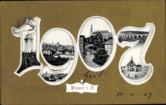 PC Plauen im Vogtland, year 1907, square, tower, official building